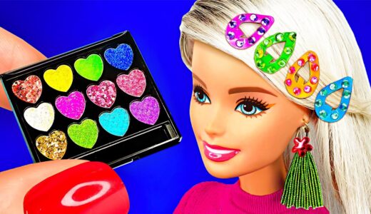 21 DIY Miniature Doll Cosmetics: lip gloss, eye shadow, barbie hair clips and more