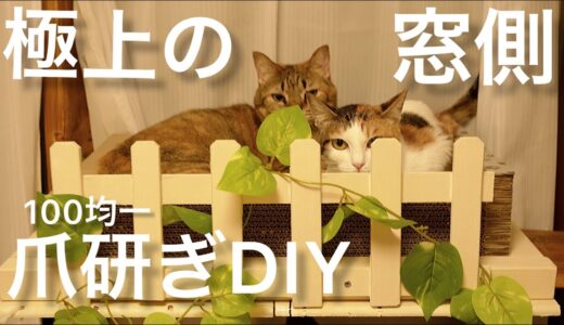 【100均DIY】２匹入れる猫用爪研ぎベッドをDIY
