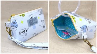 マチ付きポーチ作り方　DIY How to make a pouch   14ｃｍファスナー使用　台形にならない真っ直ぐポーチ 作り方