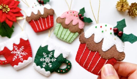 かわいいカップケーキオーナメントの作り方！フェルトで作るクリスマス小物 | DIY Felt cupcake Christmas  ornaments, felt tree decorations