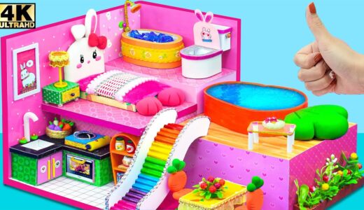 10+ Minutes Build Cute Rabbit House with Pool Carrot Pool and Rainbow Stairs | DIY Miniature House