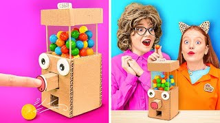 家で作れる個性的な段ボール箱のクラフト|DIYお菓子のディスペンサー！123 GO！SCHOOLのリサイクルのコツ