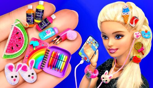 17 DIY BARBIE IDEAS: Miniature Headbands, Pencil Case, Hairpins, Bunny Slippers, Dresses and MORE!
